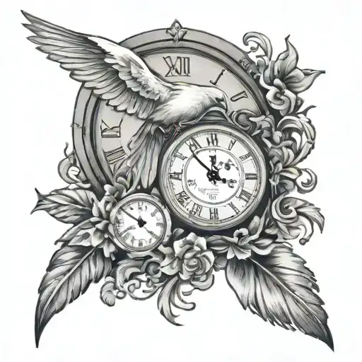 clock and dove roman numerals tattoo design idea