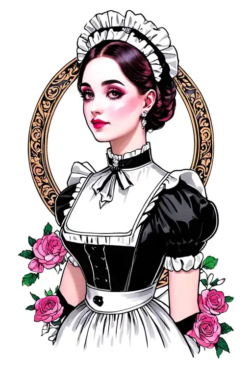 sissy pink maid tattoo design idea