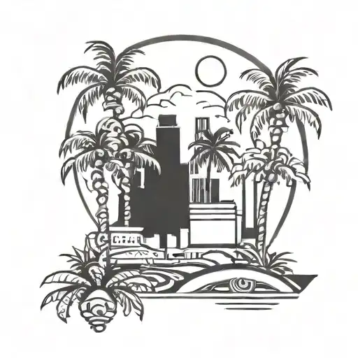 palm trees in city skyline in the background san jose tattoo design idea