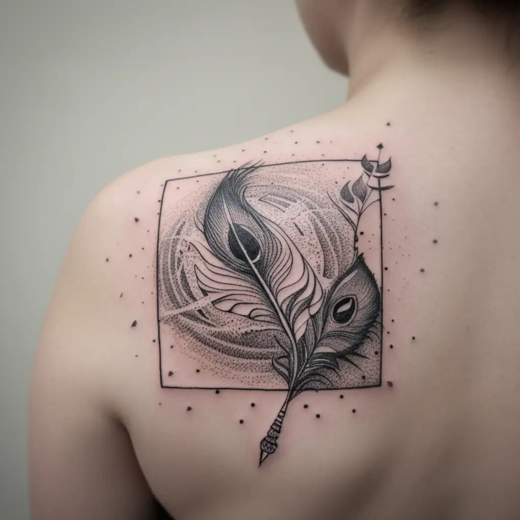 krishna's flute and peacock feather tattoo design idea