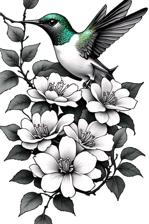 jasmine vine and humming bird tattoo design idea