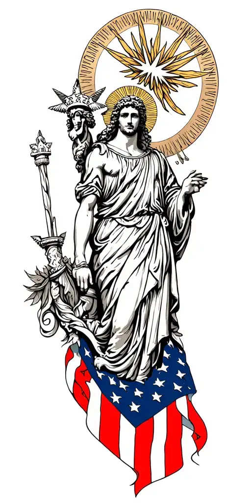 patriotic and god filler background tattoo design idea
