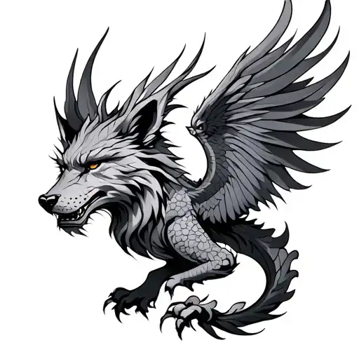 Dragon Wolf phoenix tattoo design idea
