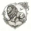 bible and lion tattoo design idea