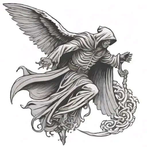 grim reaper and icarus falling tattoo design idea