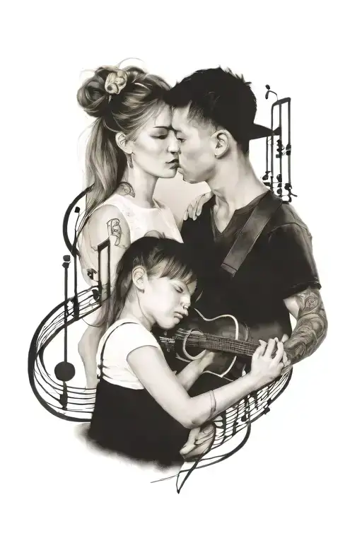 brother and sister playing sunset music notes tattoo design idea