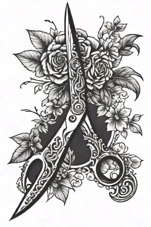 Scissors with a sharp tip and floral handle tattoo design idea