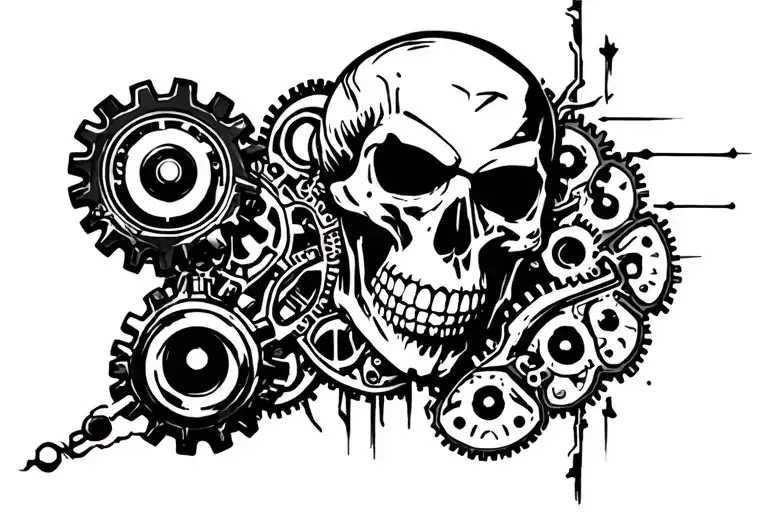warhammer 40k mechanicus skull with gears tattoo design idea