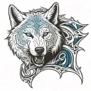 white wolf with blue eyes with scarface with sharp teeth  tattoo design idea