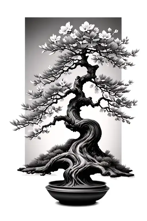 bonsai tree and cherry blossom branch tattoo design idea