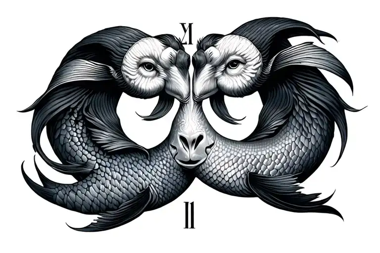 aries and pisces with 03/21/2003 in roman numerals with a number 11 tattoo design idea