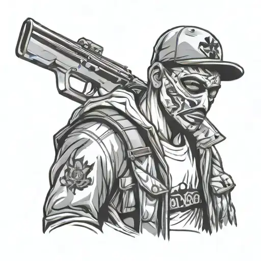 Gangster man with Ski Masked Criminal tattoo design idea