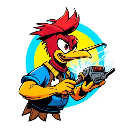 woody woodpecker as a welder working tattoo design idea