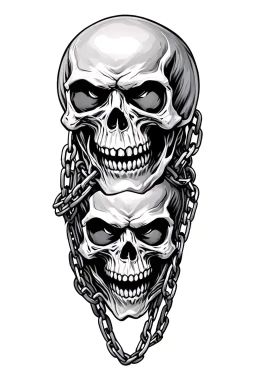 addiction evil angry skulls  and chains wrapped tattoo design idea