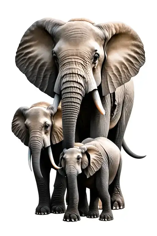 two adult elephants and three babies  tattoo design idea