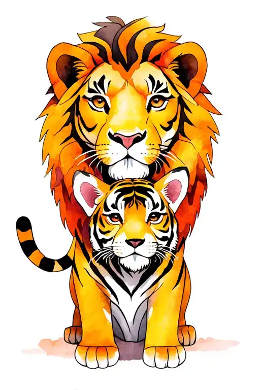 Leon with lion and tiger puppy tattoo design idea