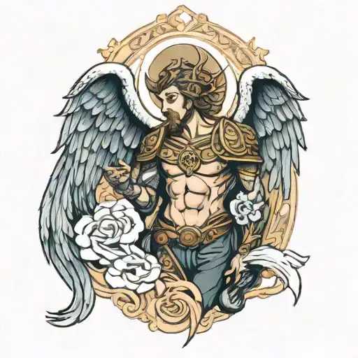 arc angel michael sleeve tattoo design idea