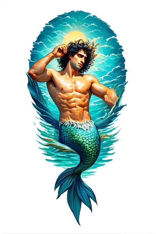 merman sunbathing tattoo design idea