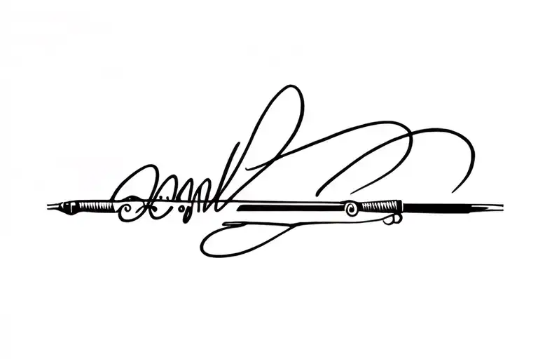 signature overlapping a fishing pole tattoo design idea