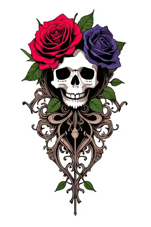skull and roses tattoo design idea