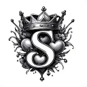 J with crown S with heart tattoo design idea