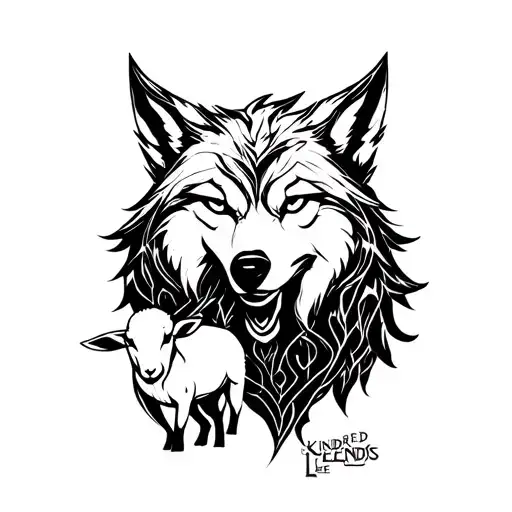 kindred league of legends with the wolf and the lamb make it anime style tattoo design idea