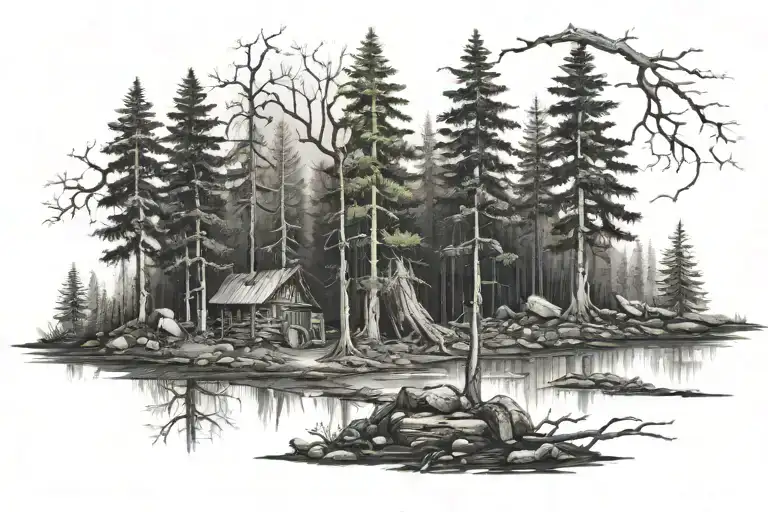 dark forest scene tattoo design idea
