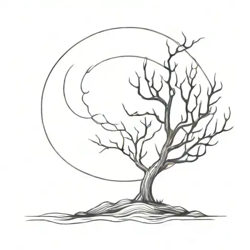 A minimalist tattoo of a tree reaching from Hell to Heaven tattoo design idea