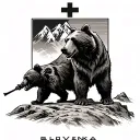 "Azor (Ave) fighting against" Azor vs Bear, Blovento NATO, Mountains of Slovakia with the Slovak Cross at the top, memory of Military Mission tattoo design idea