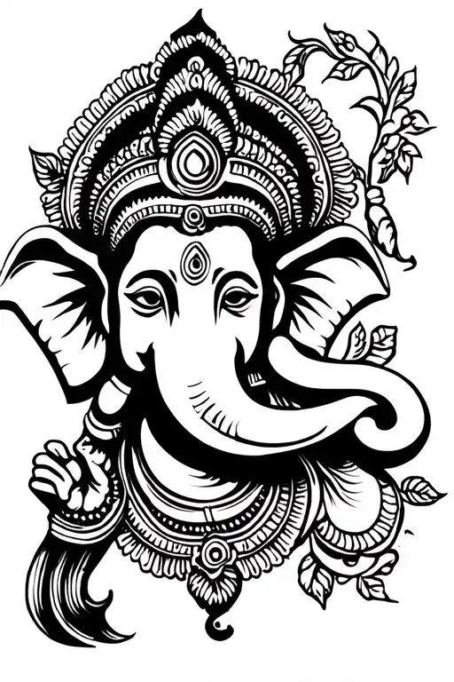 medium Lord Ganesha face tattoo for upper side arm. may be around 3-4 inches. Trunk should be on left side and with righ tattoo design idea