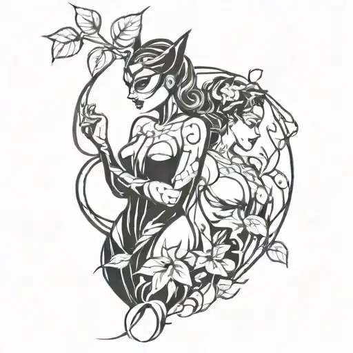 Catwoman and Poison ivy vines wrapped tattoo design idea