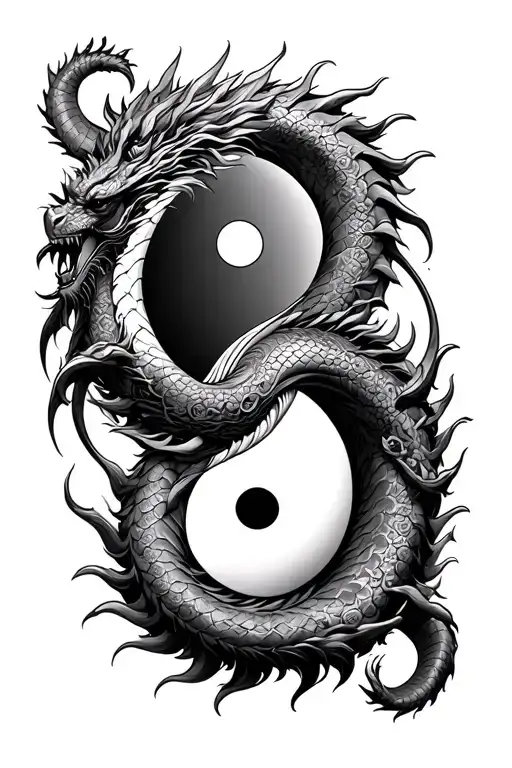 Taoist yin yang encircled by an ouroboros style Norse dragon tattoo design idea