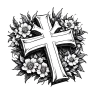 big cross, no shadowing, only pale black color, cool outline  tattoo design idea