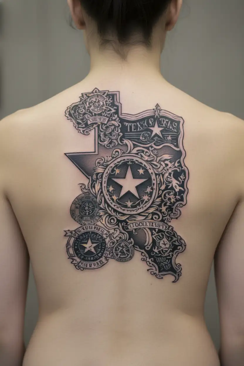 state of Texas theme sleeve tattoo design idea