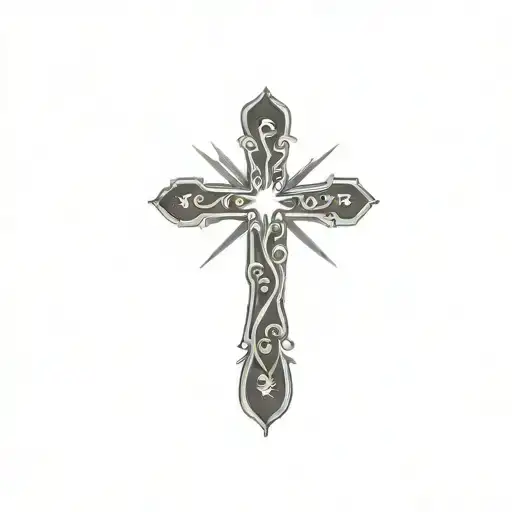 cross with sun ray and crown tattoo design idea