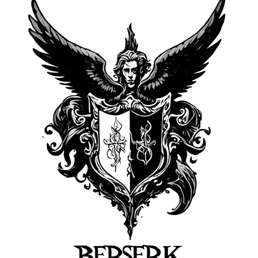 berserk brand of sacrifice family crest with biblically accurate angel wings  tattoo design idea