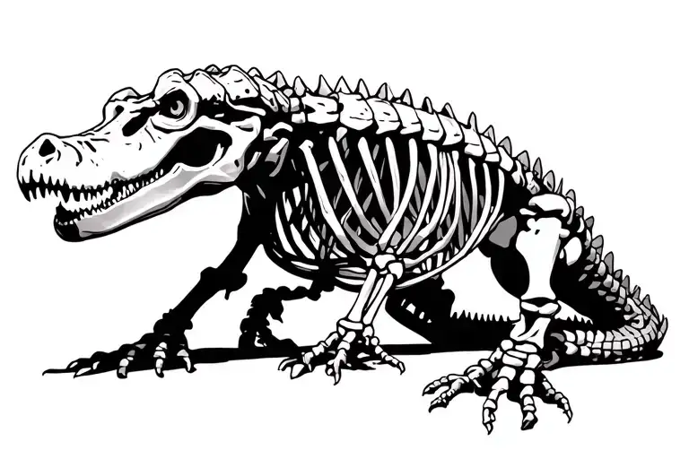 aligator skeleton full length with some flesh tattoo design idea