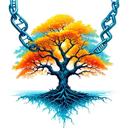 Dna chain and tree tattoo design idea