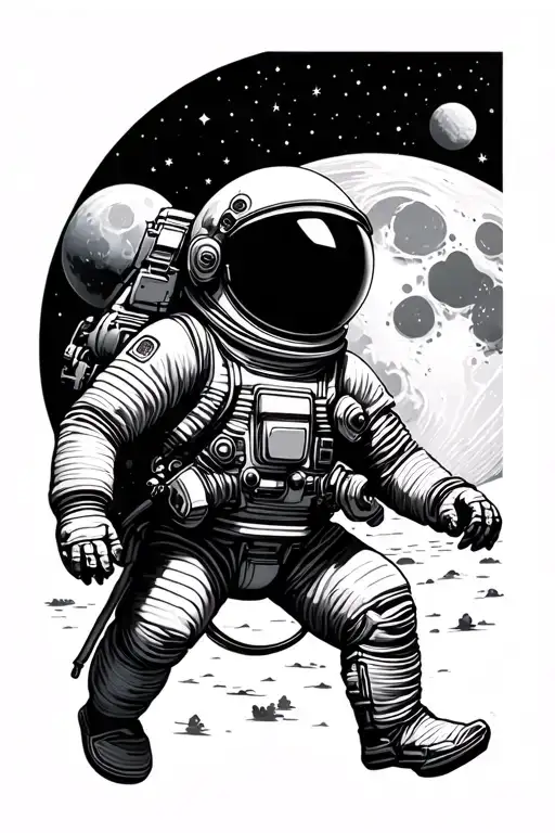 Astronaut floating near moon tattoo design idea