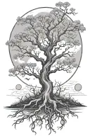 poison tree growing with the bright moon in the back  tattoo design idea