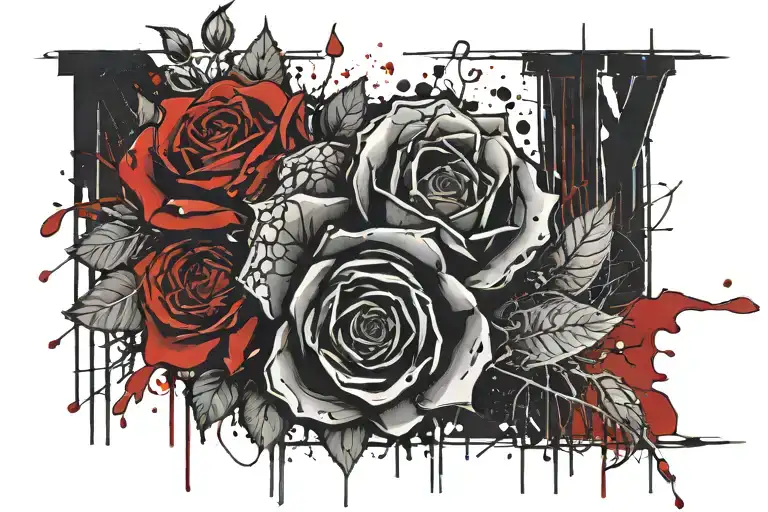 black and dead roses with the text "My Princess Josephine" bold gothic style tattoo design idea
