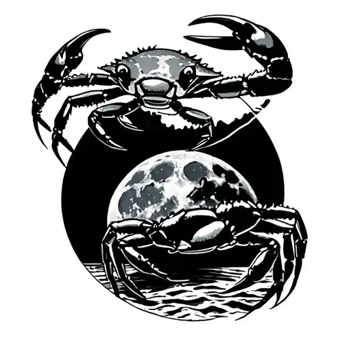 crab on beach with full moon merging together tattoo design idea