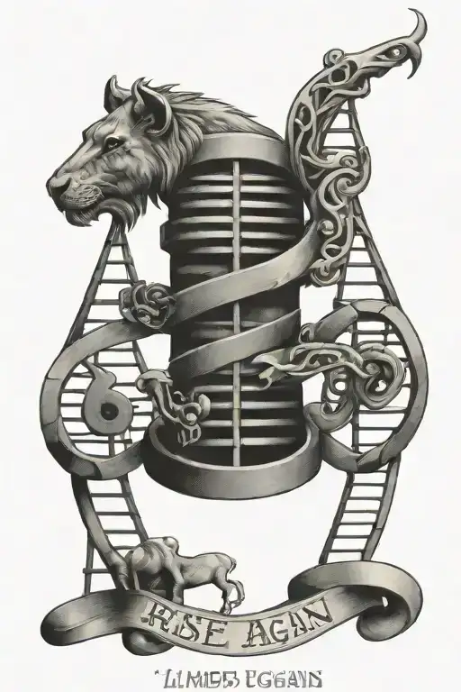 dna helix with a saying rise and rise again until lambs become lions tattoo design idea