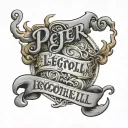 Words in arial font that just say "Peter Lagothellacookies tattoo design idea
