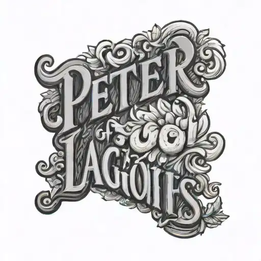 Words in arial font that just say "Peter Lagothellacookies tattoo design idea