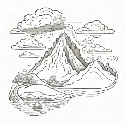 one island volcano wind sun tattoo design idea