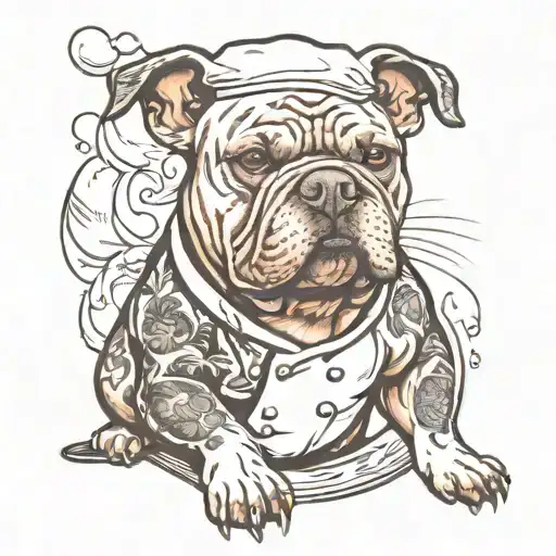 American bully in a chef cooking themed tattoo tattoo design idea