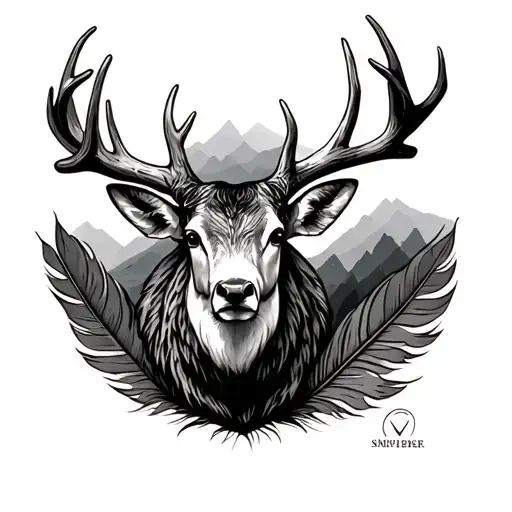 deer antler, turkey feather, mountain laural tattoo design idea