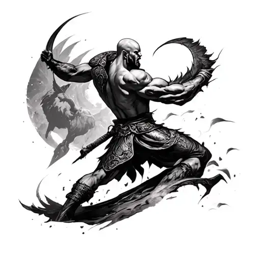 Kratos vs Ares battling detailed 8k realistic tattoo tattoo design idea