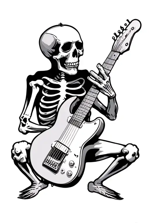 skeleton playing guitar tattoo design idea